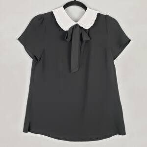 CECE Women's Size XS‎ Collared Blouse Black White Wednesday Addams Dark Lolita